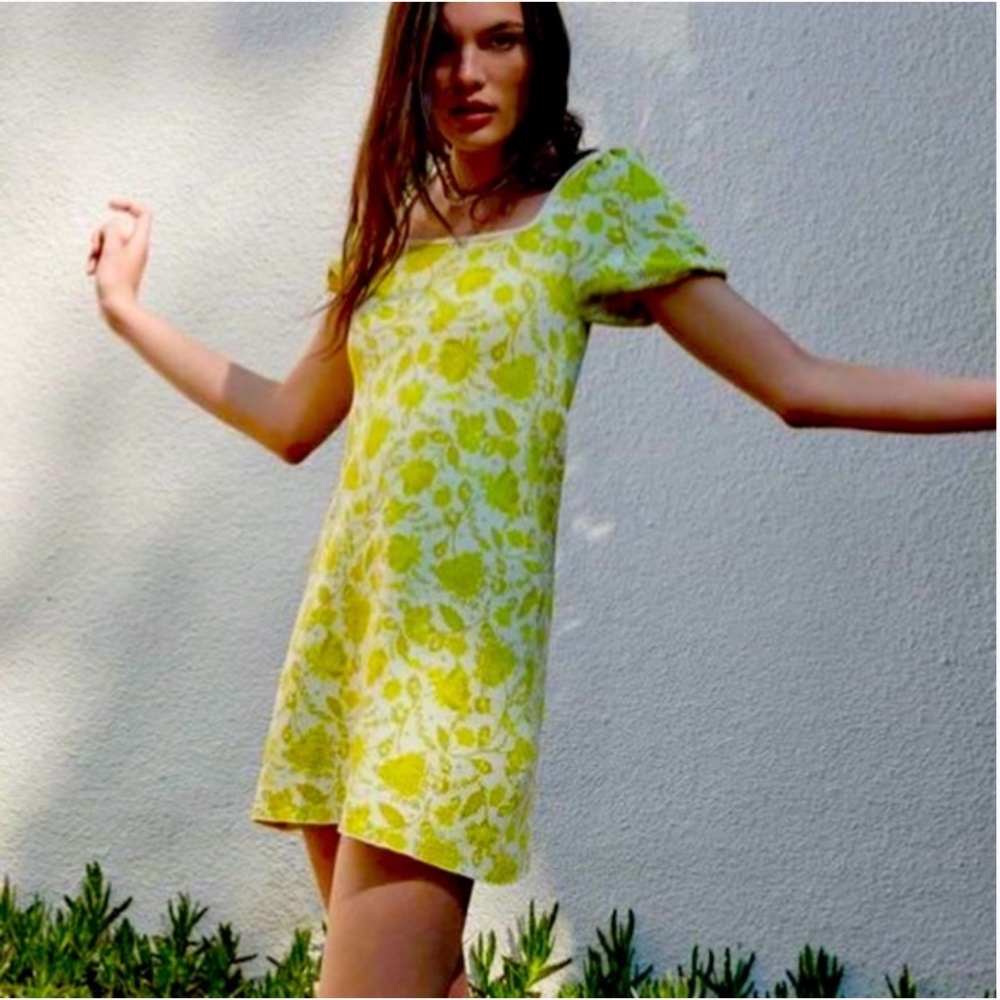 Zara Jacquard Knit Puff Sleeve Dress NWT